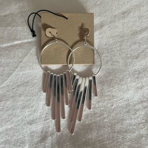 Y2K Silver Dangling Pendant Hoop Statement Earrings